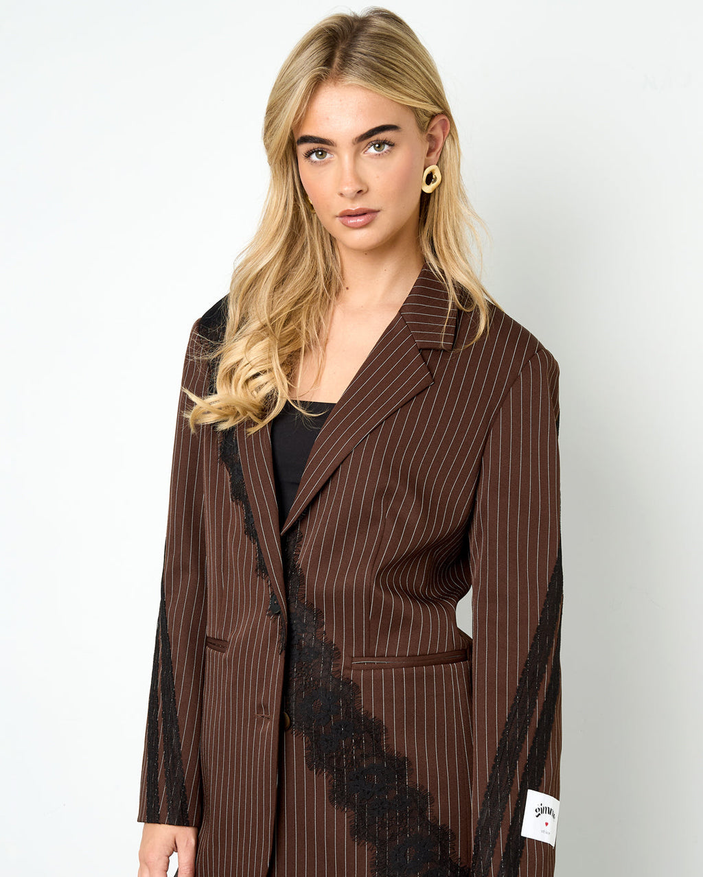 Geweven Polyestervezel Vrouwen Suit Set Elegant Strepen Kantenpaneel