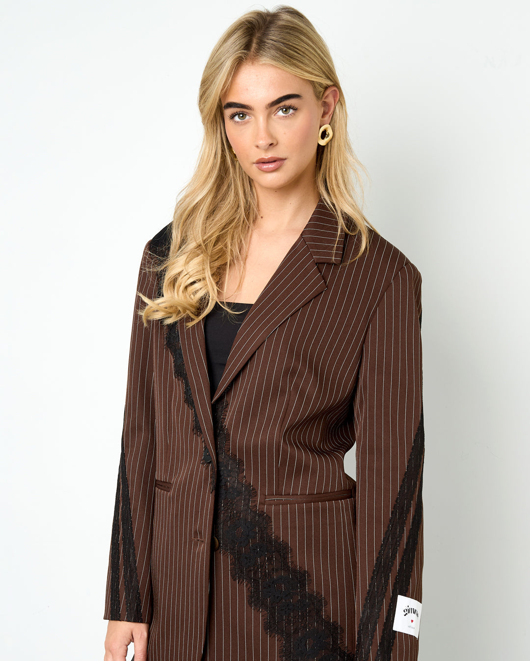 Geweven Polyestervezel Vrouwen Suit Set Elegant Strepen Kantenpaneel