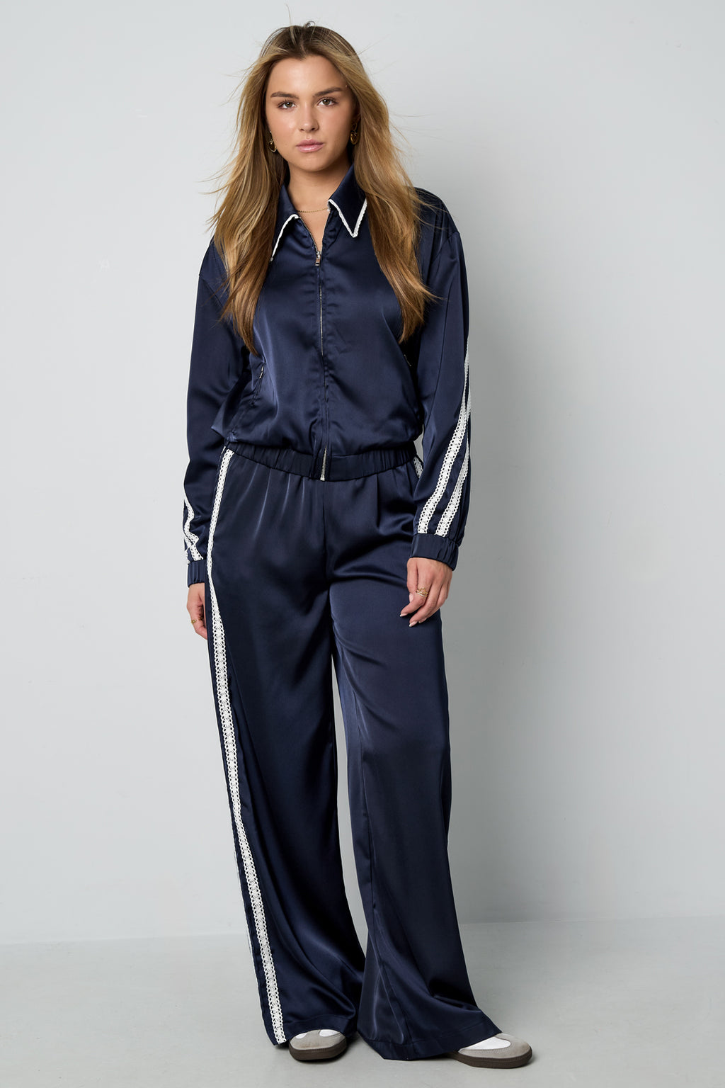 Geweven Polyestervezel Vrouwen Jas Sportief Kleurcontrast 2-delige Set