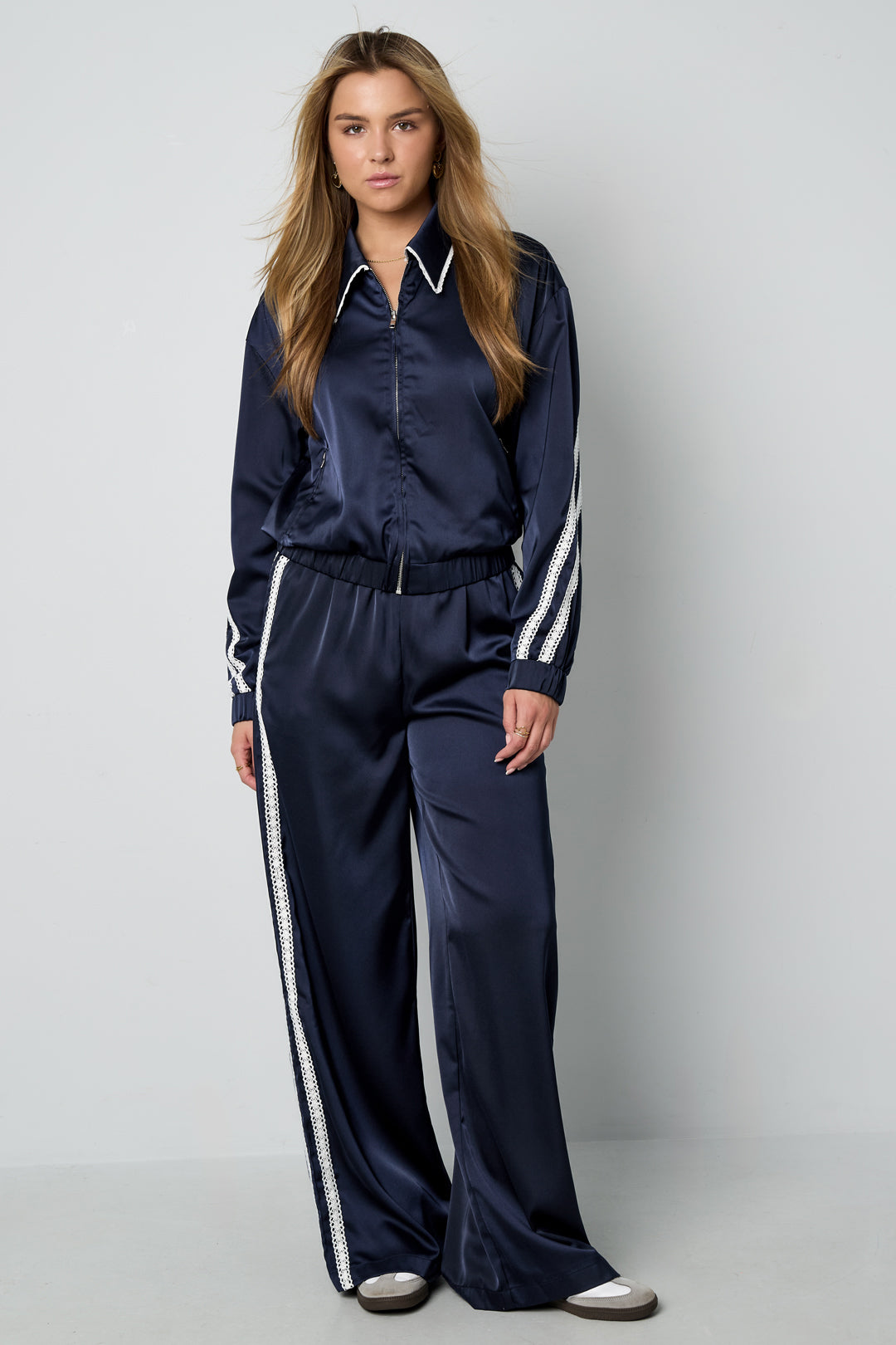 Geweven Polyestervezel Vrouwen Jas Sportief Kleurcontrast 2-delige Set
