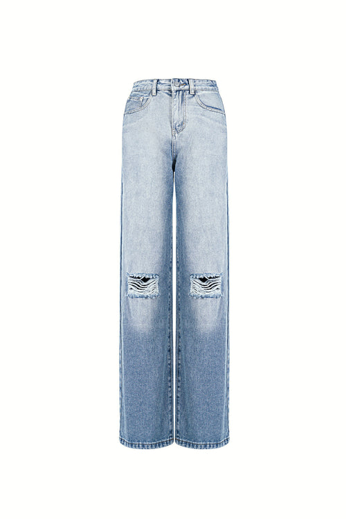 Cotton Woven Vrouwen Straight Leg Jeans Ripped