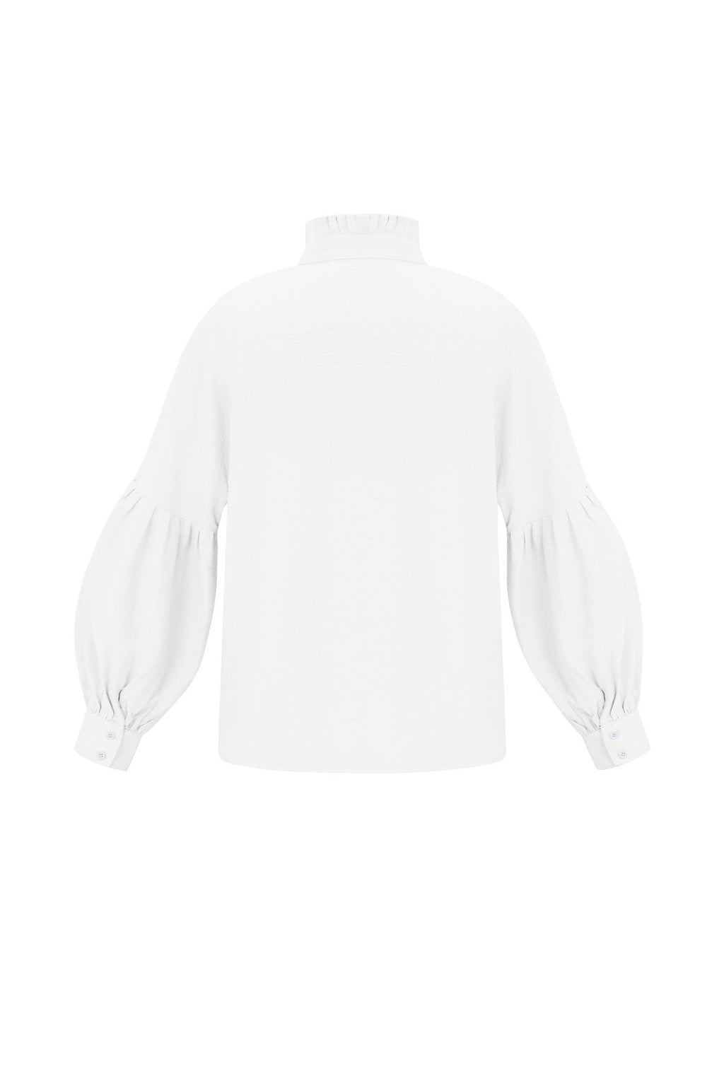 Viscose Vrouwen Overhemd Puff Mouw Hoge Kraag